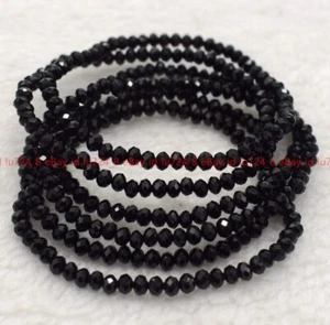 Wholesale Lot 6 Pcs Faceted Black Agate 2x4mm 7.5" Crystal Stretch Bracelet - Picture 1 of 12