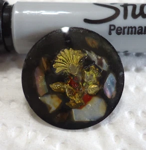 Vintage Metal FLOWER Design Under Glass Button 7/8" Signed TJG '65 - Picture 1 of 5