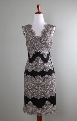 TAHARI Arthur S. Levine ASL NWT $148 Mesh Black Beige Lace Dress Size 4 Petite - Image 1 of 4