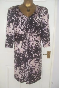 PRETTY SOFT MAUVE/BLACK STRETCHY MIDI DRESS SIZE 2XL APPROX 18+ WASHABLE/VGC - Picture 1 of 14