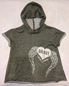 Girls Sz S Green Hoodie ART CLASS Brave Angel Wings Heart Fearless Short Sleeved - Picture 1 of 7