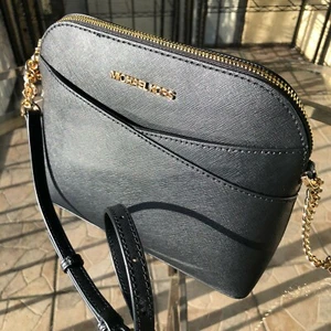 Michael Kors Women Lady Leather Black Crossbody Bag Handbag Messenger Purse MK - Picture 1 of 12