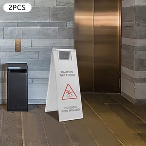 New Caution Wet Floor Sign 2X Stainless Steel Wet Floor Sign Safety Warning Sign - Picture 1 of 17