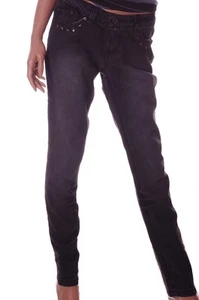 Pantalones de mezclilla para mujer Junior gris negro descolorido en dificultades tachonados 3 7 9 11 NUEVOS - Imagen 1 de 2