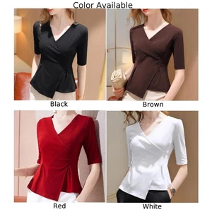 Functional Womens V Neck Casual Tee in Solid Colors Suitable for Travel - Picture 1 of 12