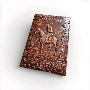 Rare | Spanish Don Quixote Musical Cigar Cigarette Box | Leather Embossed | VTG - Picture 1 of 10