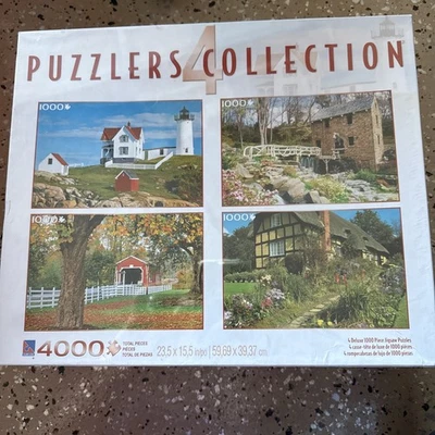 Sure-Lox Puzzlers Collection of 4 1000 Piece Jigsaw Puzzle Light House Barn - Image 1 of 3