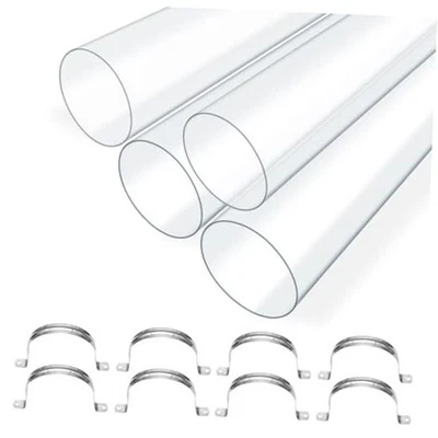 4 Pack Clear PC Pipe 4" x 36" Long,8pcs Stainless Steel Hangers total, Hose  - Image 1 of 4