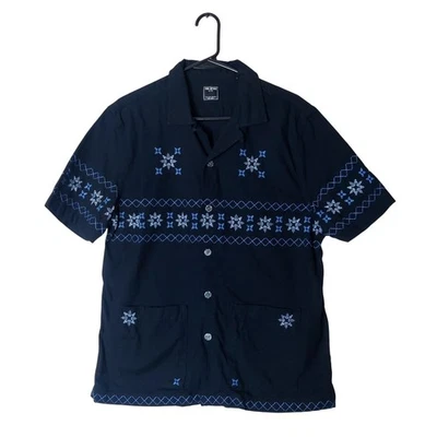 Todd Snyder Black Cotton Southwestern Fair Isle Embroidered Leisure Shirt Medium - Image 1 of 4