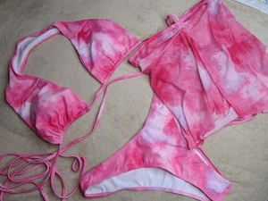 NEW Shein Three 3 Piece Swimsuit Bikini Size Large Pink White - Picture 1 of 5