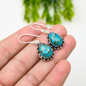 Turquoise Gemstone 925 Sterling Silver Earrings Handmade Jewelry Earring Gift - Picture 1 of 5