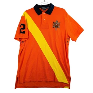 Polo Ralph Lauren XL Custom Fit Orange Yellow Sash Crest Polo Shirt Mens - Picture 1 of 9