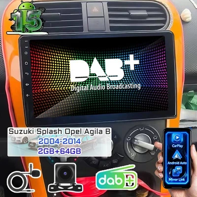 DAB+ Für Suzuki Splash Opel Agila B 2004-2014 Autoradio Android 15 2+64G GPS KAM - Bild 1 von 4