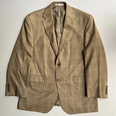 Lauren Ralph Lauren 运动外套 40S 真丝羊毛棕色人字形窗玻璃夹克 — 第 1/4 张图片