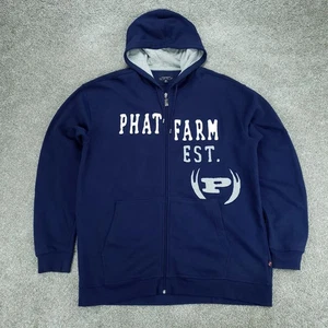 Felpa con cappuccio vintage Phat Farm uomo XXL blu cotone pile full zip - Foto 1 di 13