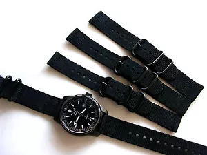 18mm Black 2pc D-Ring NATO g10 UTC PVD Nylon Military watch band strap IW SUISSE - Picture 1 of 11
