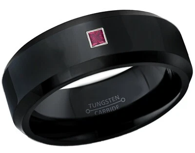 Anillo de boda de tungsteno biselado negro de 0,05 quilates con corte princesa, 8 mm #084 Foto 1 de 2