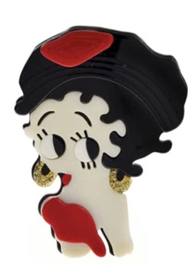 BETTY BOOP RED BLACK WHITE ACRYLIC BROOCH BOOP-OOP-A-DOOP - Picture 1 of 3