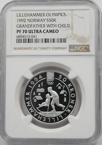 Norway 1992 50 Kroner Proof NGC PF70 ULTRA CAMEO Grandfather with Child NG2060 c - Picture 1 of 2