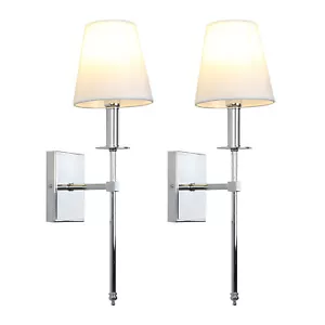 Pair Modern Industrial Edison Bedside Chrome Wall Light Sconce Cloth Shade - Picture 1 of 7