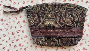 Bolso pequeño de maquillaje cosmético vintage Vera Bradley Mocha marrón y negro cachemira - Imagen 1 de 5