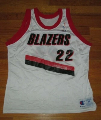 CLYDE DREXLER Vtg 90s WHITE Portland Trail Blazers CHAMPION Jersey basketball 44 - Image 1 of 4