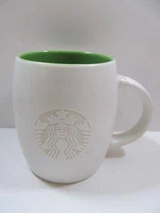 Starbucks Barrel Mug White Etched Mermaid Siren Green Interior 14 oz Coffee Cup - Picture 1 of 5