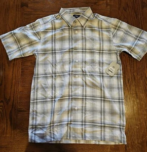 George Button Up Short Sleeve Casual Shirt Mens Sz Small White Plaid - Picture 1 of 3