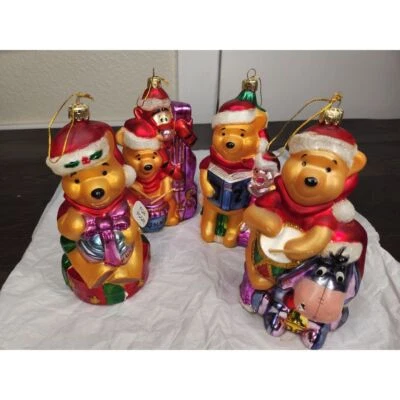 Disney Santas Mejores Adornos Navideños Europeos Vidrio Soplado Lote de 4 Pooh Foto 1 de 4
