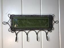 French Country Home Sweet Home Black Metal & Ceramic 4 Hook Plaque 14.5” X 7”