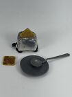 Vtg Miniature Dollhouse Metal Toaster B&C, Plate, Spoon, 2 Toasts (Works)