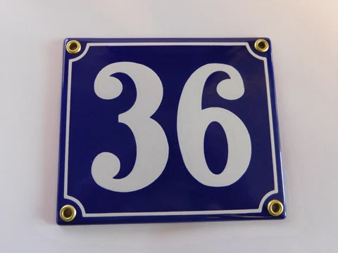 Old French Blue Enamel Porcelain Metal House Door Number Street Sign / Plate 36 Cover