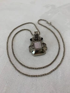 Vintage 90er Sterlingsilber Twist Seil Halskette mit 1 1/2" Anhänger rosa schwarzer Akzent - Bild 1 von 8