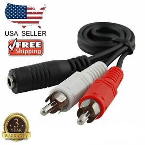 2-RCA Male Plug to 3.5mm Female Aux Audio Headphone Jack Converter Adapter Cable