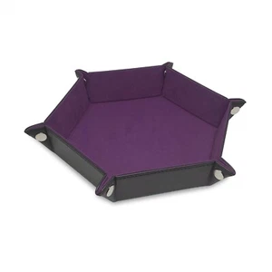 BCW Folding Hexagon Dice Tray PU Leather Purple Suede Dungeons Dragon Pathfinder - Picture 1 of 4