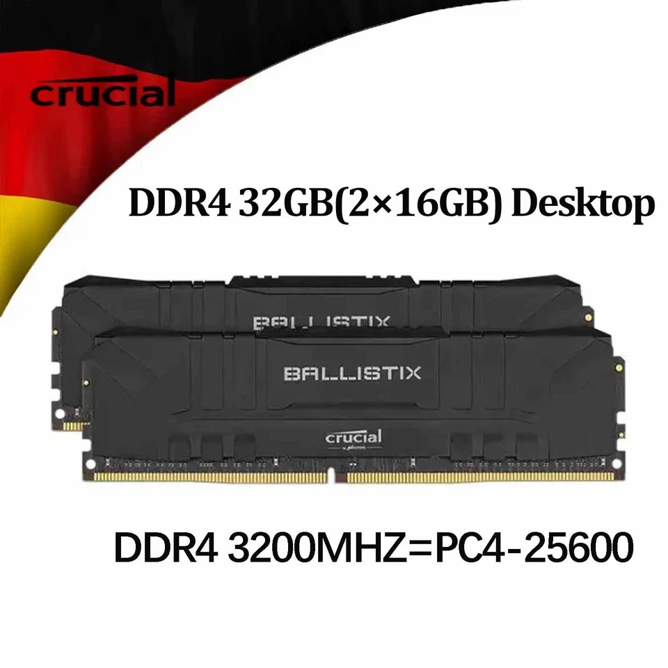 Crucial Ballistix DDR4 32GB(2×16GB) RAM 3200 MHZ PC4-25600 Desktop Speicher DIMM - Bild 1 von 4