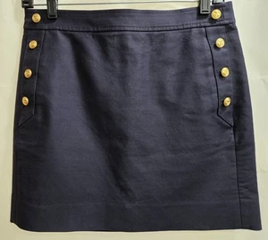 Women's JCrew Blue Military Button Pencil Skirt With Pockets Size 0 - Picture 1 of 11