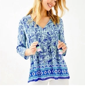 Lilly Pulitzer Large Marlina Tunika Top Amalfi blau Lileez Damen neu mit Etikett $ 158 - Bild 1 von 7