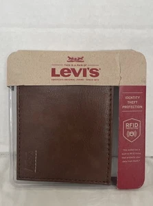 Levis Herren Braun Leder Emblem Doppelfaltung Geldbörse RFID - Bild 1 von 3