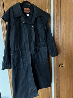 Outback Trading Oilskin long black Duster sz Med Low Rider #2040 - Image 1 of 4