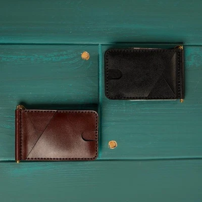 Handmade Cow Leather Wallet – Slim RFID Blocking Card Holder with Money Clip - Image 1 of 4