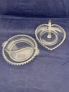 2 Vintage Imperial Glass Candlewick Dishes: 6" Heart-Shaped & 7" 2 Handled Round - Picture 1 of 1