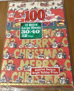 Papel de envolver navideño vintage NOS 100 pies cuadrados 12 diseños 12 hojas XL - Imagen 1 de 2