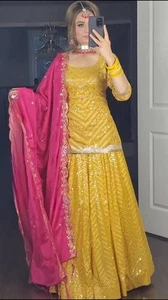 DESIGNER LEHENGA CHOLI INDIAN BOLLYWOOD WEDDING PARTY PAKISTANI WEAR READYMADE - Picture 1 of 6