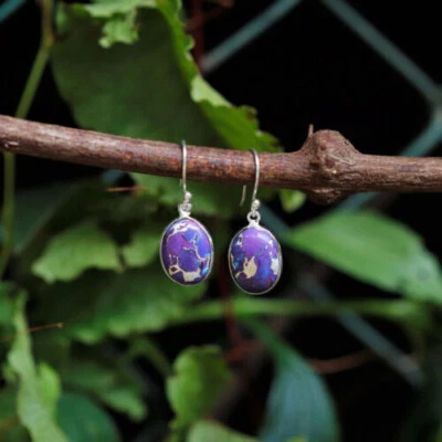 Fein Lila Kupfer Türkis Edelstein 925 Sterling Silber Handgemacht Ohrring S-43 - Bild 1 von 4