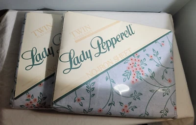 NEW Lady Pepperell "Dutchess" SheetTwins 1 Flat 1 Fitted Blue w Flower Vintage - Image 1 of 4