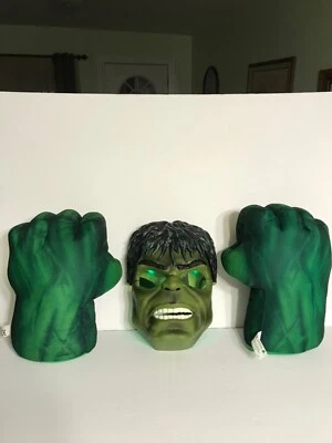Vintage 2008’ Hasbro Marvel Hulk Smash Hands W/ 2008’ Hulk Light Up Mask Lot - Image 1 of 4