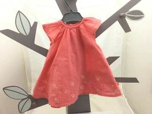 Sucre d'Orge robe saumon doublée motifs imprimés feuillages fleurs bébé 12 mois - Picture 1 of 3