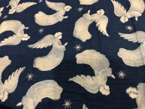Tela Vintage c1998 Navidad Brillo Ángeles Sobre Fondo Azul 18”x42” - Imagen 1 de 5