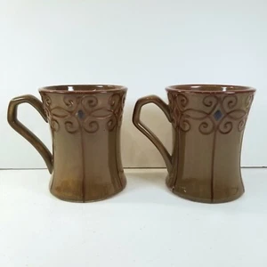 2 Demdaco TREASURED HOME Coffee Mugs 4.25" Green Brown Deb Hrabik 2003 Excellent - Picture 1 of 10